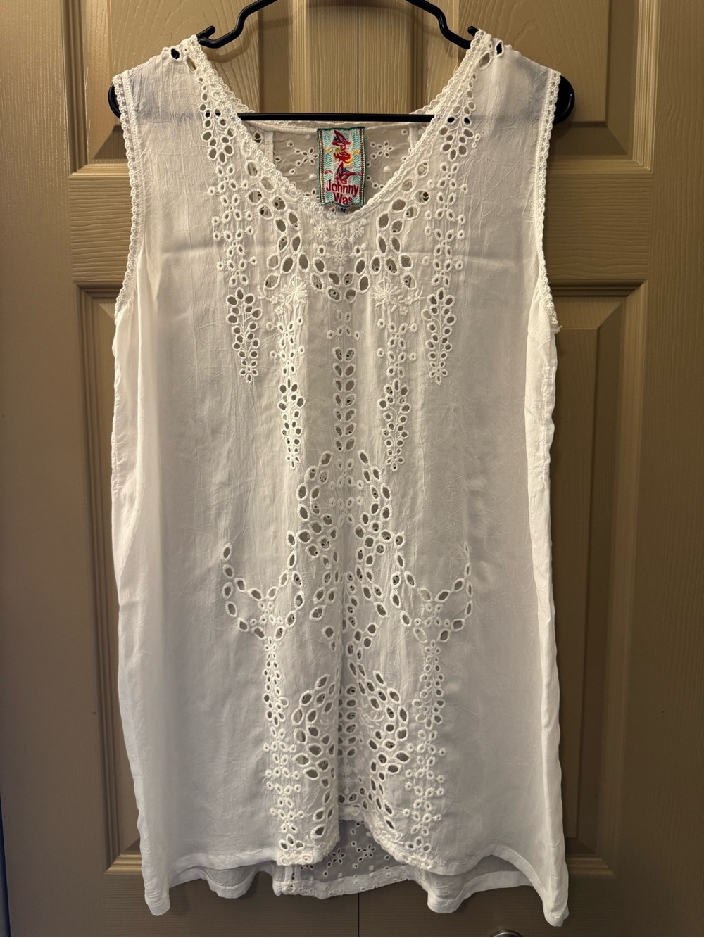Johnny Was - White Eyelet Embroidered Sleeveless Tunic Tank Top Boho (Medium) - Picture 2 of 4